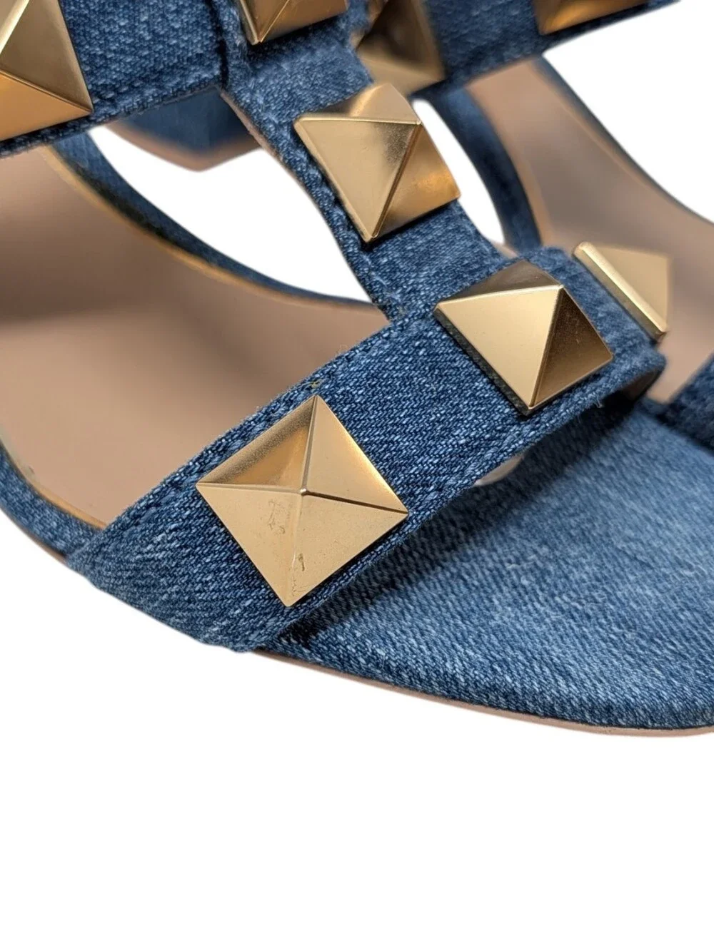 Valentino Garavani Denim Roman Stud Caged Gladiator Size EU 38